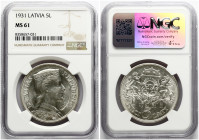 Latvia 5 Lati 1931 NGC MS 61