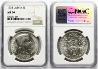 Latvia 5 Lati 1932 NGC MS 60