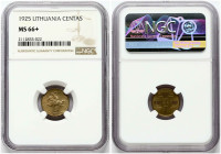Lithuania 1 Centas 1925 NGC MS 66+