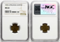 Lithuania 1 Centas 1925 NGC MS 64
