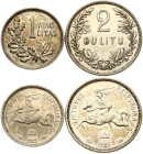 Lithuania 1 Litas 1925 & 2 Litu 1925 Lot of 2 coins