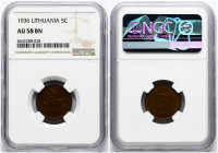 Lithuania 5 Centai 1936 NGC AU 58 BN