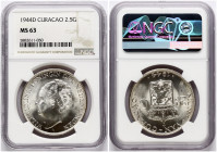 Netherlands Antilles Curaçao 2½ Gulden 1944 D NGC MS 63