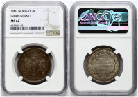 Norway 2 Kroner 1907 Independence NGC MS 62