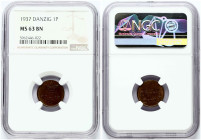 Poland Danzig 1 Pfennig 1937 NGC MS 63 BN