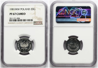 Poland 20 Groszy 1981 MW NGC PF 67 CAMEO