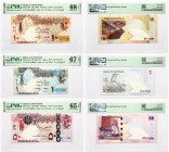 Qatar 1 - 50 Riyals 2008-2015 S/N 000094 PMG 65-68 Sup Gem Unc Lot of 3 pcs