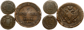 Russia 1 & 5 Kopeck 1768-1804 Lot of 3 coins