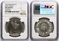 Switzerland 5 Francs 1879 Basel Shooting Festival NGC UNC DETAILS