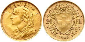 Switzerland 20 Francs 1935 LB