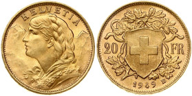 Switzerland 20 Francs 1949B