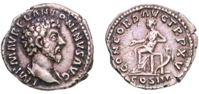 Rome Roman Empire 161 AR Denarius - Marcus Aurelius (CONCORD AVG TR P XV COS III; Concordia and Spes) Silver Rome Mint 3.15g XF RIC III 6 OCRE ric.3.m...
