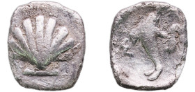 Greece (ancient) Tarentum Calabria 5th Century BC AR Litra (Scallop shell & Dolphin) Silver 0.56g VF