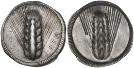 Italy, Lucania, Metapontum, stater, c. 540-510 BC, META, ear of barley, rev., same type incuse, 7.86g (Noe 74; SNG ANS 190, probably same dies), ancie...