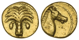 Zeugitana, Carthage, gold tenth stater, 350-320 BC, palm tree, rev., horse’s head right, 0.87g (Jenkins & Lewis 136-155), good very fine

Estimate: ...