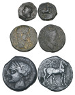 Zeugitana, Carthage, Ae 30mm, Tanit head, rev., horse and palm tree (CNG Cop 341); and Ae 15mm (SNG Cop 96); Syrtica, Sabrata, ae 23mm of Augustus (cf...
