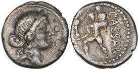 Roman, Julius Caesar, denarius, c. 47-46 BC, head of Venus, rev., Aeneas carrying Anchises, 3.81g (Cr. 458/1), obverse bankers’ marks, about very fine...
