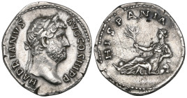 Hadrian (117-138 AD), denarius, Rome, 134-138, laureate head right, rev., HISPANIA, Hispania reclining left, holding olive branch 3.19g (RIC 305), min...
