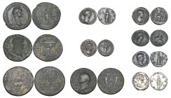 Roman, denarii of Hadrian (2), Marcus Aurelius, and Faustina II (3); dupondius of Germanicus (with countermark); asses of Nero, Vespasian, and Domitia...