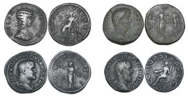 Roman, sestertii (4) of Aelius, rev., Fortuna and Spes (RIC 1054), Julia Domna, rev., Juno, Maximinus I, rev., Pax, and Pupienus, rev., Concord, fine ...