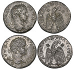 Roman, Caracalla (198-217), tetradrachm, Antioch, 211-212, laureate head right, rev., eagle, 14.00g (Prieur 212), extremely fine; Geta (209-211), tetr...