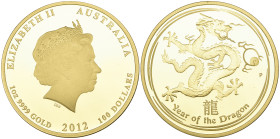 g Australia, Elizabeth II, Lunar Year of the Dragon, 2012, proof 100 dollars, wt. 1 tr. oz., .9999 fine, mint state, in capsule and case of issue, wit...