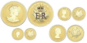 g Canada, Elizabeth II, Longest Reign, 1952-2016, commemorative Maple Leaf proof fractional set of four gold coins, 2016, comprising 50, 10, 5 dollars...