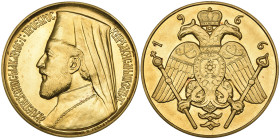 Cyprus, Republic, medallic proof five-pounds, dated 1966 but issued in 1975, obv., large bust of Archbishop Makarios in high relief left by Vassos Fal...