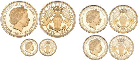 g Gibraltar, Elizabeth II, Battle of the Atlantic commemorative, proof set of four gold coins, 2016, comprising two-pounds, sovereign, half-sovereign ...