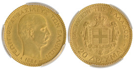 g Greece, George I (1863-1913), 20 drachmai, 1884, Paris mint (Divo 47; KM 56; Karamitsos 164), in PCGS holder graded MS 62

Estimate: GBP 400-600