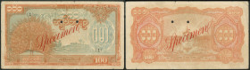 Burma, Burma State Bank, specimen 100 kyats, undated (1944), peacock left, brown with blue underprint, overprinted Specimen in red on front and back (...