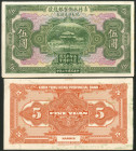 China, Kirin Yung Heng Provincial Bank, 5 yuan, Harbin, 1st December 1923, obverse and reverse proofs, mounted on card, from the American Banknote Com...