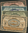Russia, East Siberia, Habarovsk Cooperative Bank, 1919, 1 rouble, #113647, 3 roubles, #182575, 5 roubles, #138305 and 10 roubles, #032493, brown, gree...