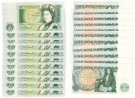 Bank of England, D.H.F. Somerset (1980-88), Series D £1, with W (for web press) on reverse, no. AN01 000087; together with a consecutively-numbered ru...