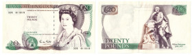 Error note: Bank of England, G.M. Gill, Series D £20, prefix 33R, with missing underprint on both sides and therefore lacking St. George and Dragon on...