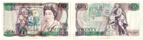 Error note: Bank of England, G.M. Gill, Series D £20, prefix 61N, with major offset back on front (type as D. B255; BYB E2d(ii)**), a few marks, about...