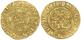 Edward III, Fourth Coinage, Treaty Period, Treaty Series, quarter-noble, London, no mark before EDWARD, lis in reverse centre, with double saltire sto...