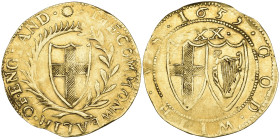 The Commonwealth, unite, 1653, m.m. sun, 8.93g (S. 3208), weakly struck in parts and slightly buckled, good fine to very fine

Estimate: GBP 3500-45...
