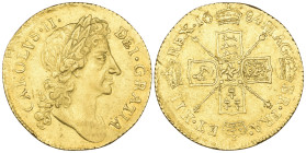Charles II, half-guinea, 1684, second bust, plain below, 4.19g (S. 3348), minor marks and lightly tooled on obverse, otherwise good very fine

Estim...