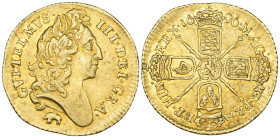 William III, half-guinea, 1696, elephant and castle below bust, rev., with stops in legend, 4.17g (S. 3467; Bull 431), struck on a spread, slightly ir...