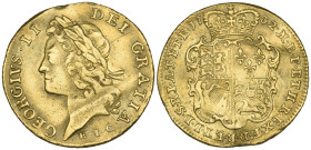 George II, young head, guinea, 1732 E.I.C., medium sized lettering on obverse, 8.21g (Bull 590; S. 3675), traces of claw-mounting and heavily creased,...