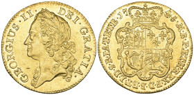 George II, intermediate head, guinea, 1745, var. with small 5 in date, 8.4g (S. 3678; Bull 605), characterized by an incipient die flaw on reverse, go...