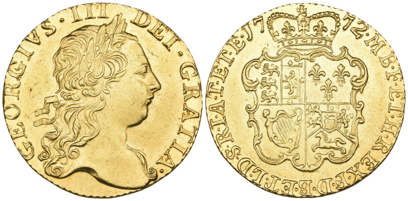 George III, guinea, 1772, third head (S. 3727), practically mint state and with ...