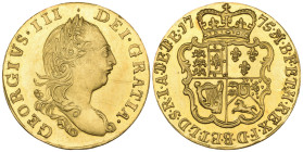 George III, proof half-guinea, 1775, third laureate head, by Richard Yeo, right, rev., crowned and garnished shield, edge plain, die axis ↑↑, 4.24g (W...