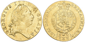 George III, half-guinea, 1801 (S. 3736), weakly struck at DEI in obverse legend, good very fine to extremely fine

Estimate: GBP 500-700
