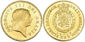 George III, half-guinea, 1813, seventh head by Marchant, 'Military' type (S. 3737), virtually as struck and prooflike, with much original mint bloom
...
