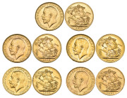 g George V, sovereigns of Commonwealth mints (5), 1911 C, Ottawa, 1918 I, Bombay, 1919 P, Perth, 1925 S, Sydney, 1929 SA, Pretoria, some bagmarks, ext...