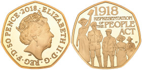 g Elizabeth II, Centenary of the Representation of the People Act, 2018, proof 50 pence struck in gold (S. H57), mint state, in capsule and case of is...