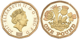 g Elizabeth II, First Bimetallic £1, 2017, proof in two-colour gold, with certificate no. 13 from the edition of just over 2,000 (S. J39), mint state,...