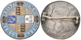 Anne, halfcrown 1707 E, brooch-mounted, reverse with silvered centre and enamelled multicoloured shields

Estimate: GBP 150-200